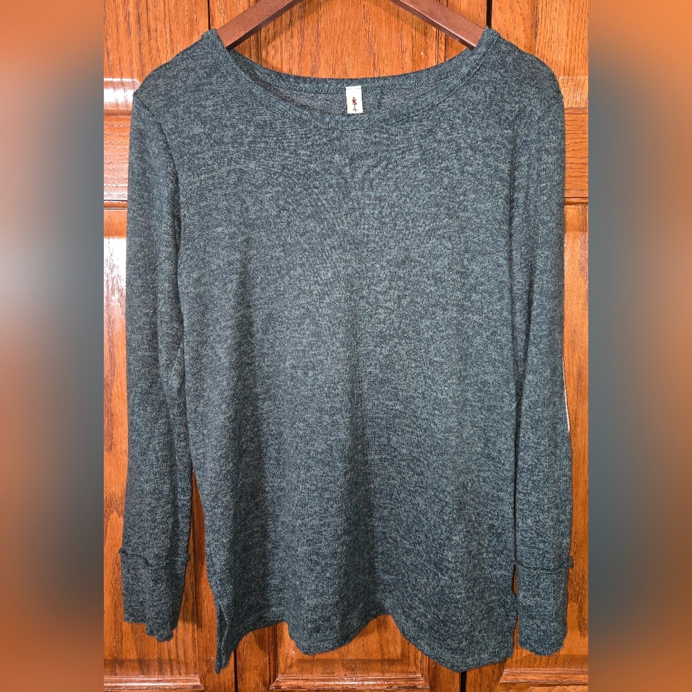 Vanilla Bay Crew Neck Heathered Green Long Sleeved Elbow Patch Tunic sz S